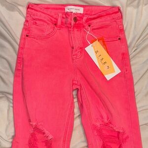 NWT Risen Pink/Coral Distressed Jeans
